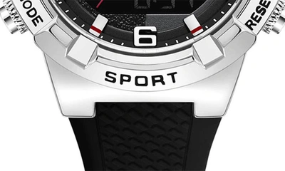 Kenneth Cole Reaction Analog & Digital Display Silicone Strap Watch, 46mm In Black