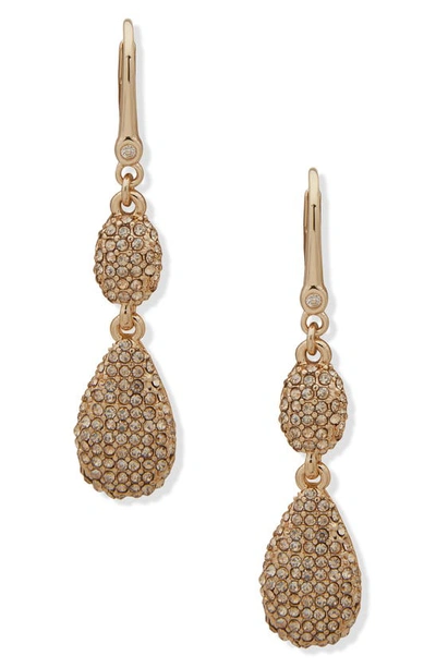 Shop Dkny Ellwood Pavé Crystal Double Drop Earrings In Gold/ Crystal Golden Shadow