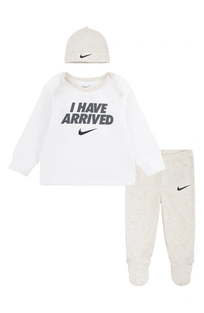 Shop Nike I Have Arrived T-shirt, Footed Leggings & Beanie Set In Pale Ivory Heather