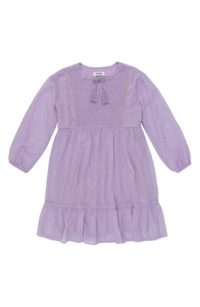 Shop Speechless Kids' Smocked Bodice Long Sleeve Dress In Lilac