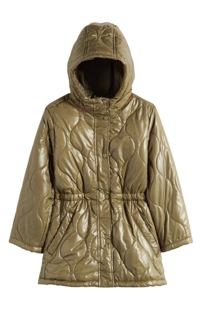 Shop Urban Republic Kids' Quilted Hooded Jacket In Olive
