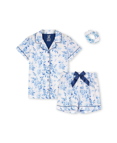 Shop Max & Olivia Little Girls Shorts Coat Pajama Set With Scrunchie, 2 Pc. In Blue
