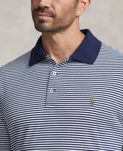 Shop Polo Ralph Lauren Men's Big & Tall Striped Soft Cotton Polo Shirt In Refined Navy,white