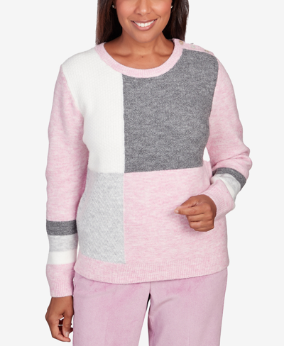Shop Alfred Dunner Petite Swiss Chalet Colorblock Texture Crew Neck Sweater In Multi
