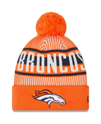 New Era Orange Denver Broncos Striped Cuffed Knit Hat With Pom In Orange