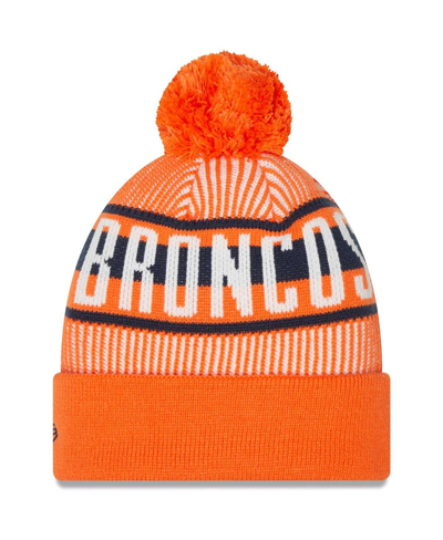 New Era Orange Denver Broncos Striped Cuffed Knit Hat With Pom In Orange
