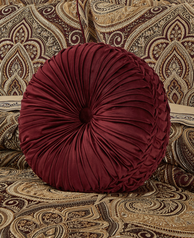 Five Queens Court Bordeaux Tufted Round Decorative Pillow, 15" Round In Crimson
