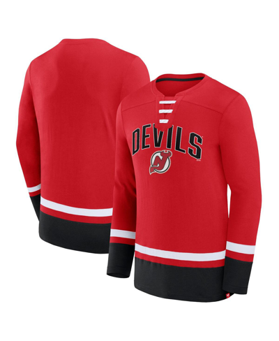 Fanatics Branded Red New Jersey Devils Back Pass Lace-up Long Sleeve T-shirt In Red