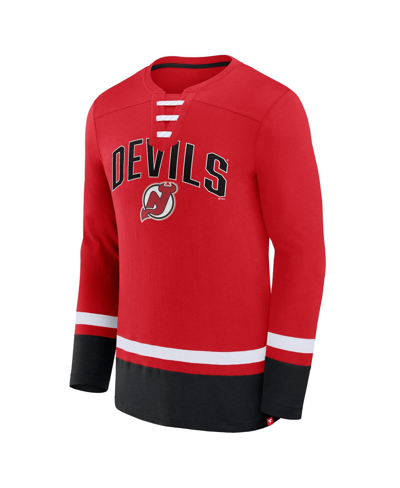 Fanatics Branded Red New Jersey Devils Back Pass Lace-up Long Sleeve T-shirt In Red
