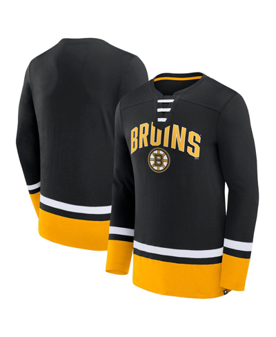 Shop Fanatics Men's  Black Boston Bruins Back Pass Lace-up Long Sleeve T-shirt
