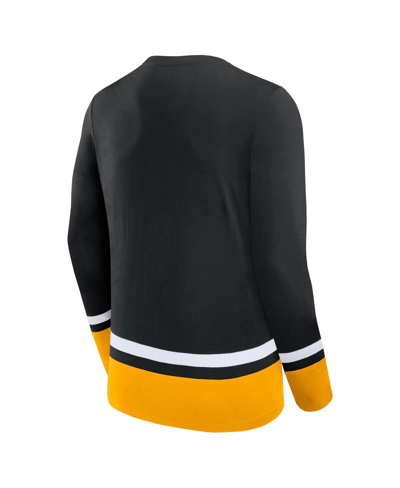 Shop Fanatics Men's  Black Boston Bruins Back Pass Lace-up Long Sleeve T-shirt