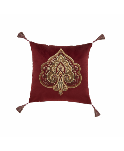 Shop Five Queens Court Bordeaux Embellished Decorative Pillow, 18" X 18" In Crimson