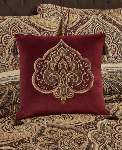 Shop Five Queens Court Bordeaux Embellished Decorative Pillow, 18" X 18" In Crimson