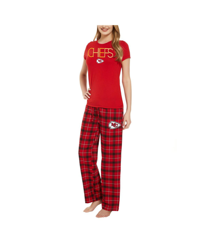 Shop Concepts Sport Women's  Red, Black Kansas City Chiefs Arcticâ T-shirt And Flannel Pants Sleep Set In Red,black