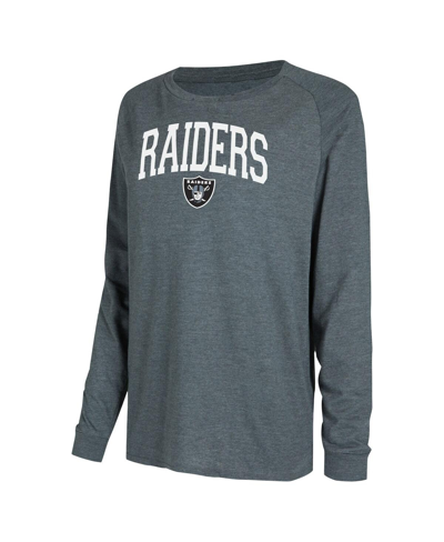 Concepts Sport Women's  Black, Charcoal Las Vegas Raiders Raglan Long Sleeve T-shirt And Shorts Loung In Black,charcoal