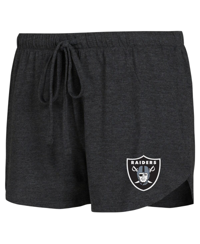Shop Concepts Sport Women's  Black, Charcoal Las Vegas Raiders Raglan Long Sleeve T-shirt And Shorts Loung In Black,charcoal