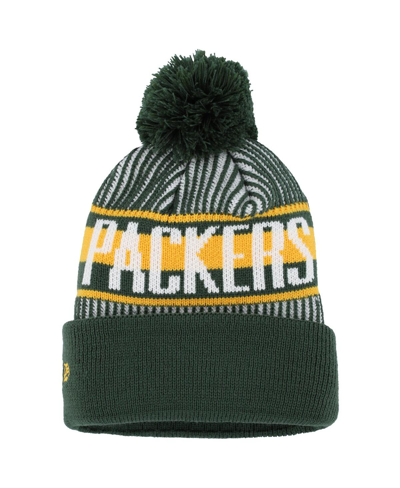 Shop New Era Youth Boys  Green Green Bay Packers Striped Cuffed Knit Hat With Pom
