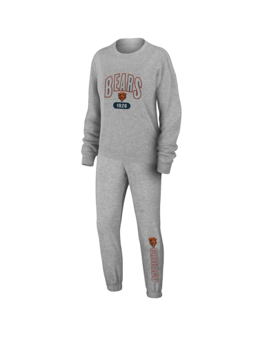 Shop Wear By Erin Andrews Women's  Heather Gray Chicago Bears Knit Long Sleeve Tri-blend T-shirt And Pants