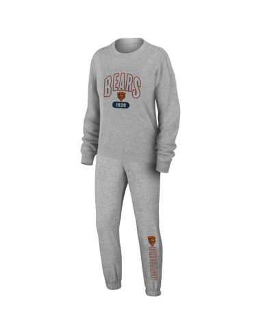 Wear By Erin Andrews Heather Gray Chicago Bears Plus Size Knitted Tri-blend Long Sleeve T-shirt & P In Heather Gray