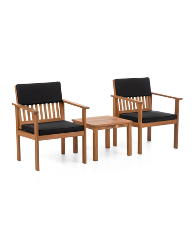 Shop Furniture Of America 3 Piece Acacia Outdoor Conversation Set With Table Cushions In Black