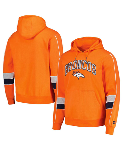 Starter Orange Denver Broncos Captain Pullover Hoodie In Orange
