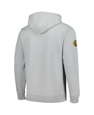 Mitchell & Ness Men's  Heather Gray Boston Bruins 100th Anniversary Script Sweep Pullover Hoodie In Heather Gray