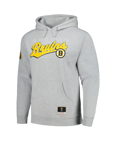 Mitchell & Ness Men's  Heather Gray Boston Bruins 100th Anniversary Script Sweep Pullover Hoodie In Heather Gray