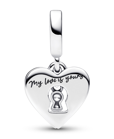 Pandora Sterling Silver Padlock Heart Double Dangle Charm In Silver