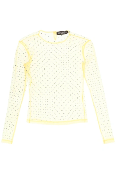 Shop Siedres 'desta' Rhinestone Mesh Top In Yellow