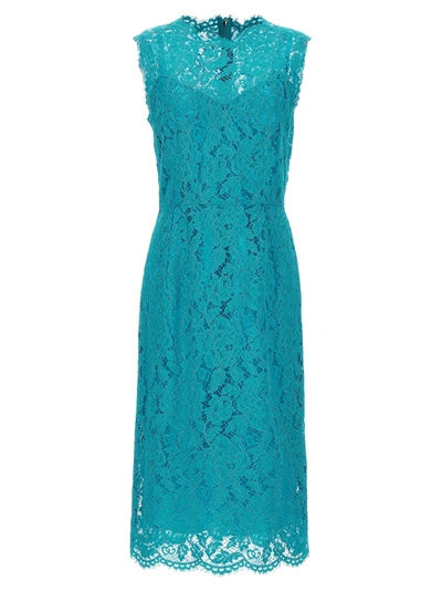 Shop Dolce & Gabbana Lace Dress Dresses In Light Blue
