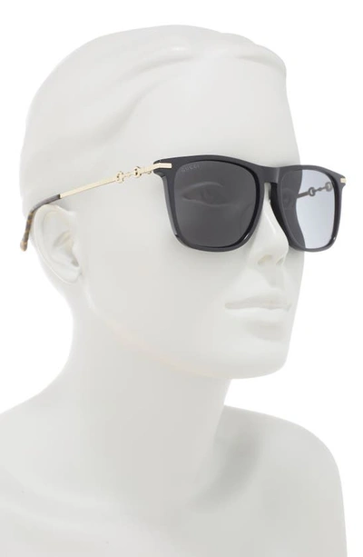 Shop Gucci 56mm Square Sunglasses In Black Gold Grey