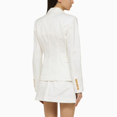 Shop Balmain White Double-breasted Cotton Jacket Women