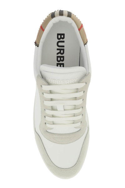 Shop Burberry Check Leather Sneakers Men In White