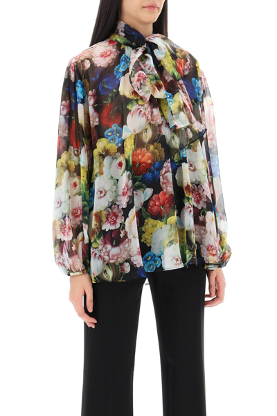 Shop Dolce & Gabbana Nocturnal Flower Lavallière-tie Blouse Women In Multicolor