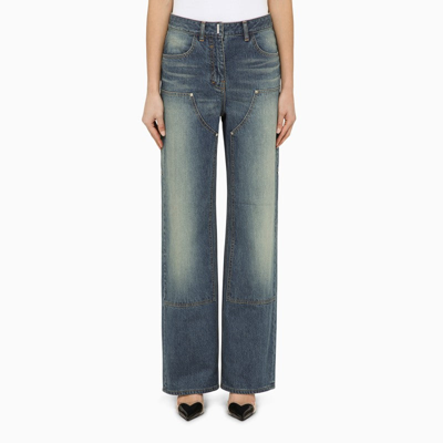 Shop Givenchy Deep Blue Wide Jeans With Appliqués Women