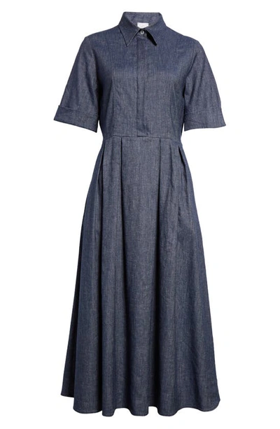 Shop Eleventy Linen Blend Shirtdress In Blue