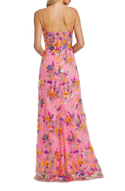 Shop Mac Duggal Floral Sequin Lace Gown In Pink Multi