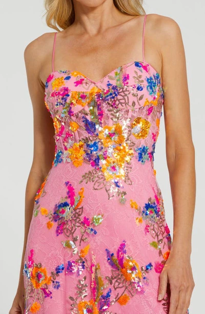 Shop Mac Duggal Floral Sequin Lace Gown In Pink Multi