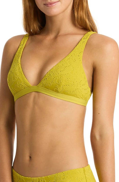 Shop Sea Level Interlace Longline Bikini Top In Chartreuse