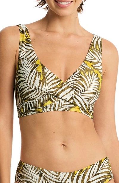 Shop Sea Level Palm House Cross Front Multifit Bikini Top In Olive