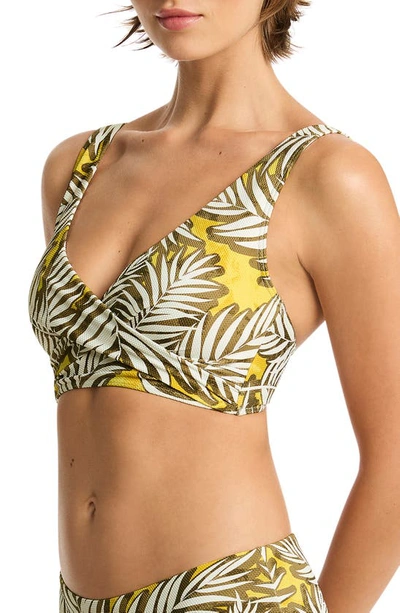 Shop Sea Level Palm House Cross Front Multifit Bikini Top In Olive
