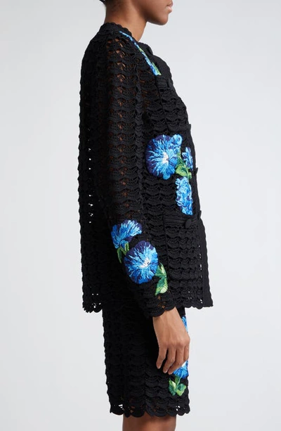 Shop Dolce & Gabbana Bluebell Floral Embroidered Crochet Cardigan In N0000nero