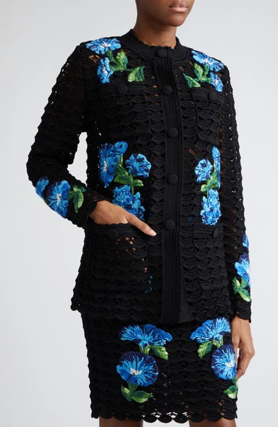 Shop Dolce & Gabbana Dolce&gabbana Bluebell Floral Embroidered Crochet Cardigan In N0000nero