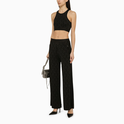 Shop Palm Angels Black Viscose Trousers With Logo Women