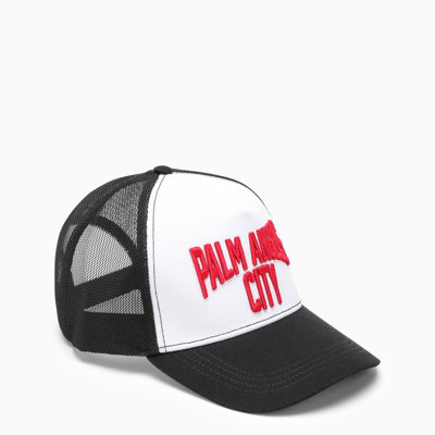 Shop Palm Angels Black/white Visor Hat With Logo Men In Multicolor