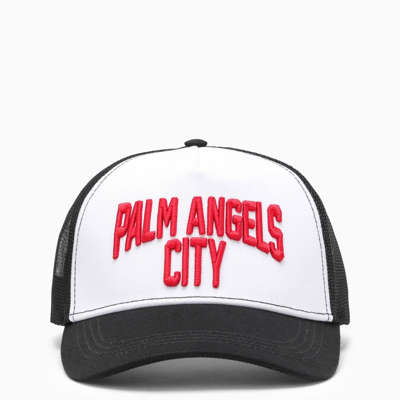 Shop Palm Angels Black/white Visor Hat With Logo Men In Multicolor