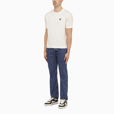 Shop Palm Angels Blue Jeans With Monogram Embroidery Men