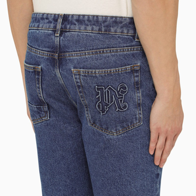 Shop Palm Angels Blue Jeans With Monogram Embroidery Men