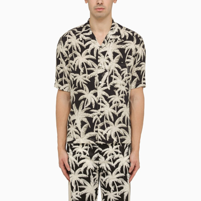 Shop Palm Angels Bowling Shirt With Palm Print Men In Black