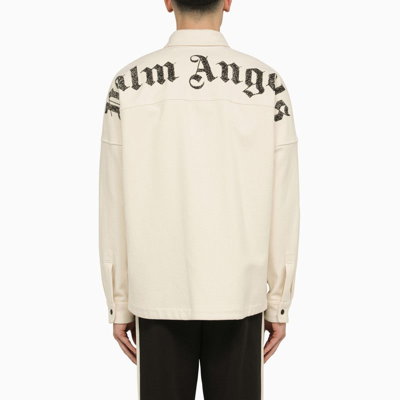 Shop Palm Angels Checked Shirt-jacket With Logo Men In White